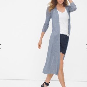 White House Black Market size S light blue open front long sleeve duster sweater